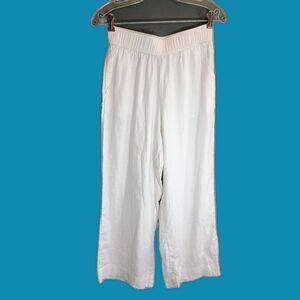 Essentials Tahari White Wide Leg Pants with Elastic Waistband Size Small